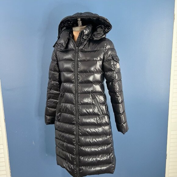 Moncler Moka Long Down Water Resistant Hooded Parka Coat Black Womens Size 0 - Picture 3 of 13